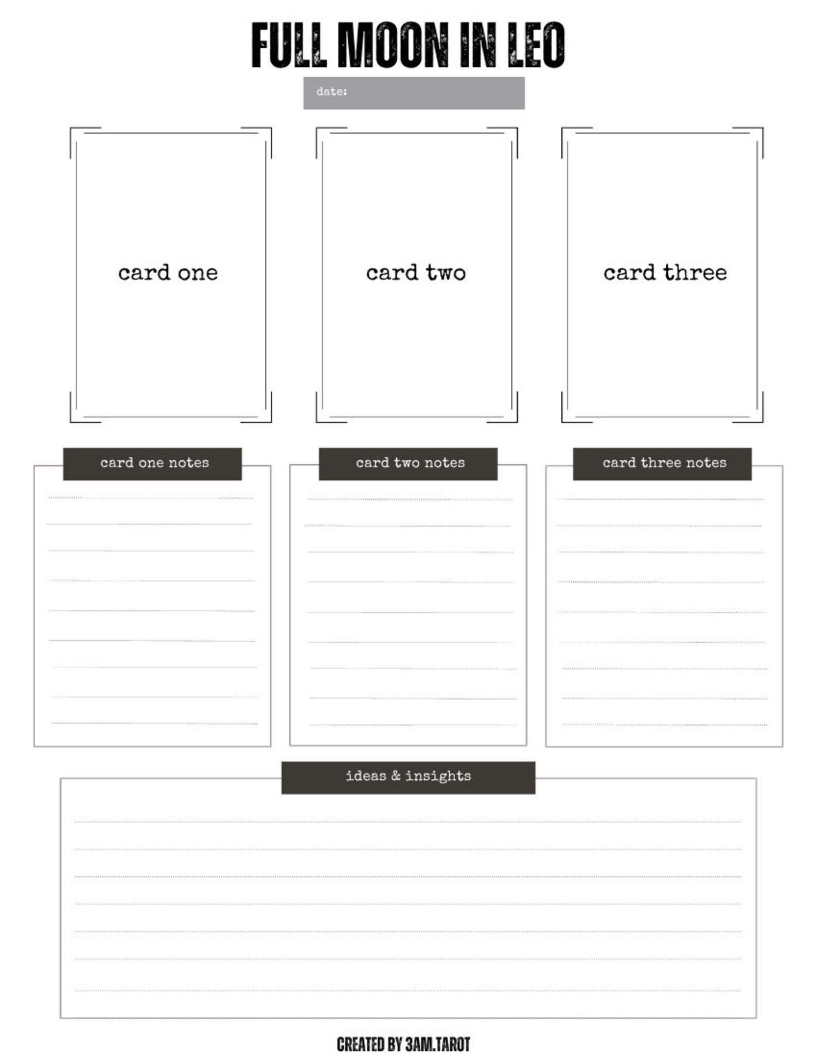 Full Moon Tarot Card Spread Worksheets | Printable Tarot Spreads | Full ...