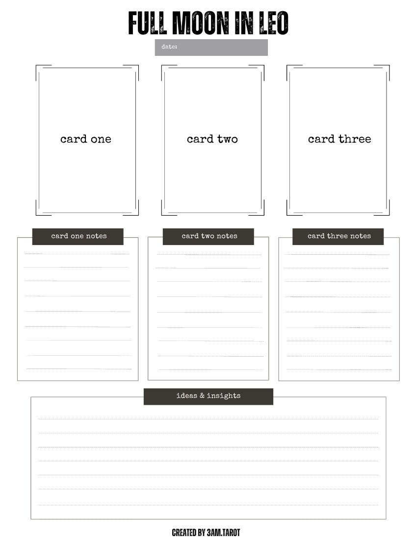 Full Moon Tarot Card Spread Worksheets | Printable Tarot Spreads | Full ...