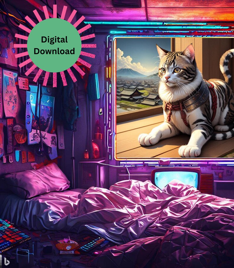 majestic-samurai-cat-japan-printable-digital-download-wall-hanging-games-room-geeky-epic-etsy