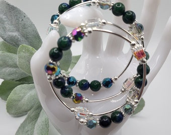 Bracelet Chrysocolla and Crystal Handmade Wire Wrap Bracelet