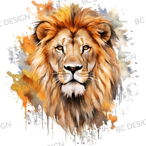 Lion PNG Sublimation Design, Lion Lover, Instant Digital Download, Cute Animal Clipart, Watercolor Lion PNG For shirt, mug, etc., Printable