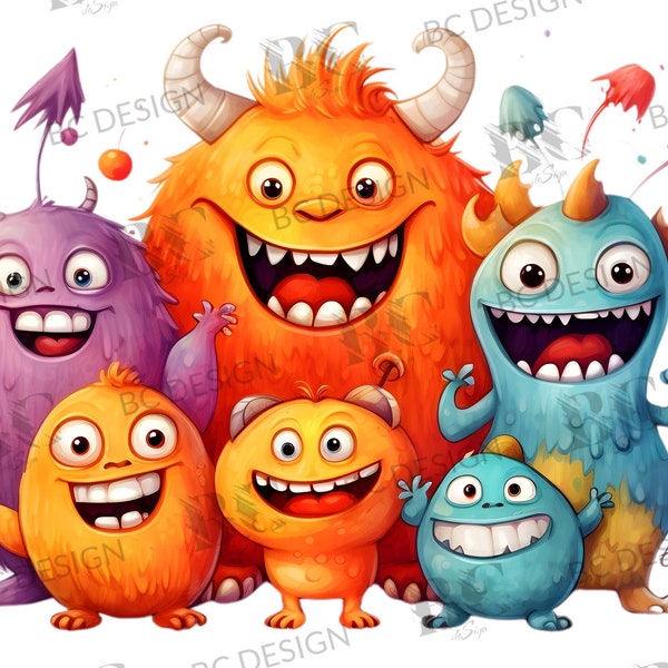 Little Monsters PNG, Halloween Clipart, for children, Monsters clipart, Instant Digital Download, cute monsters, Print, Halloween monsters