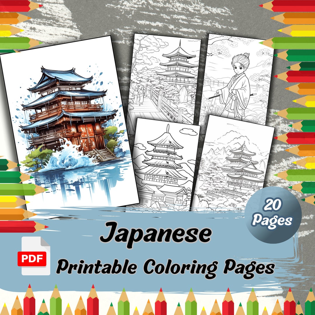Japanese Coloring Page Japan Colouring Pages Dragon Art - Etsy