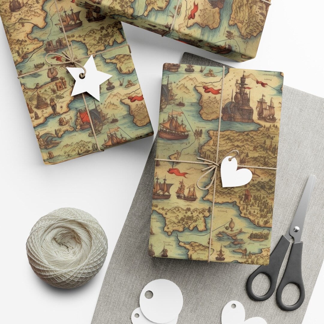 Map Gift Wrap Travel Wrapping Paper World Map Paper Travel Wrapping 