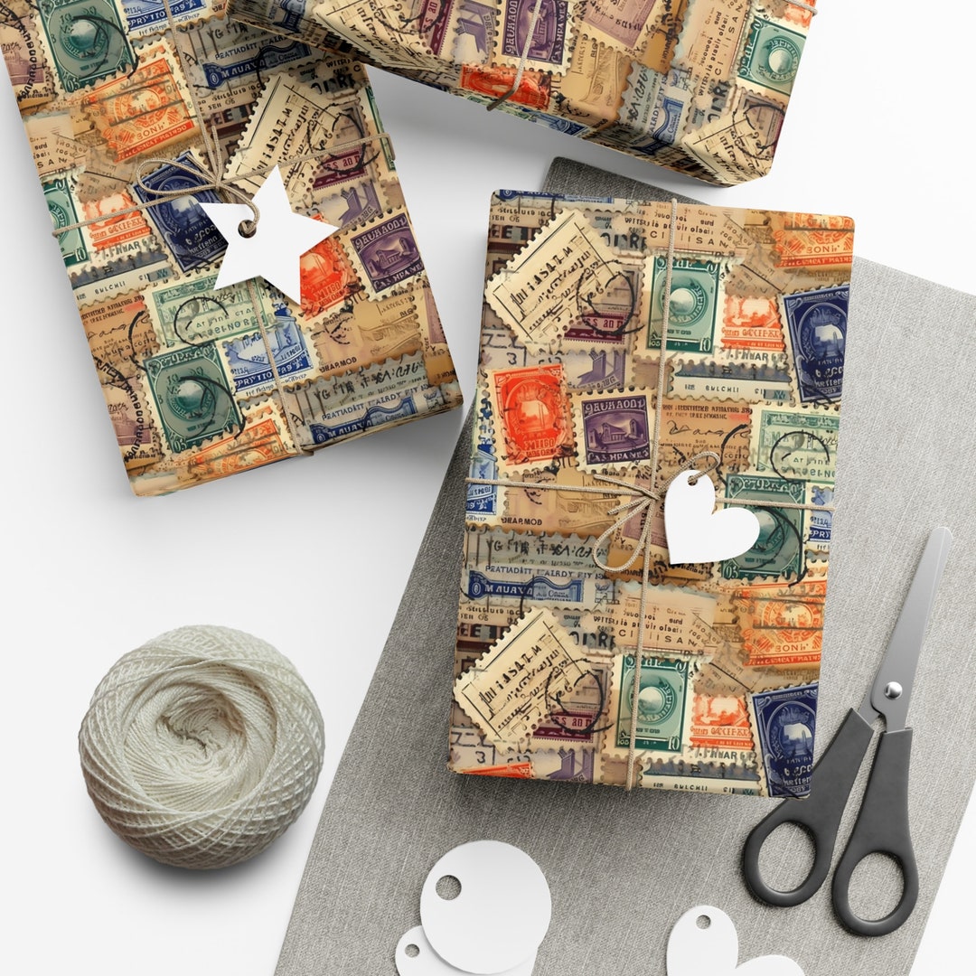 Vintage Stamp Wrapping Paper Travel Wrapping Paper Postage Etsy