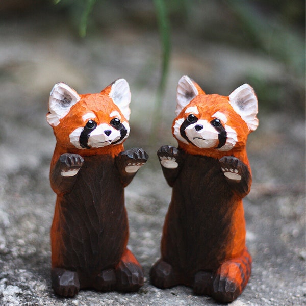 Wooden Red Panda Carving - Wood Panda Figurine, Handmade Panda Statue,  Hand Carved Animal Figurine, Home Decor Art, Christmas Gift