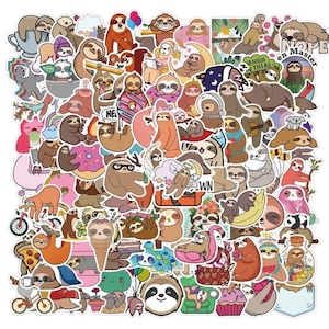 50pc Sloth Sticker Pack, Cute Sloth Animal Cartoon Stickers, Laptop/Bicycle/Tumbler/Skateboard/Luggage & Bumper Sticker I Waterproof Sticker