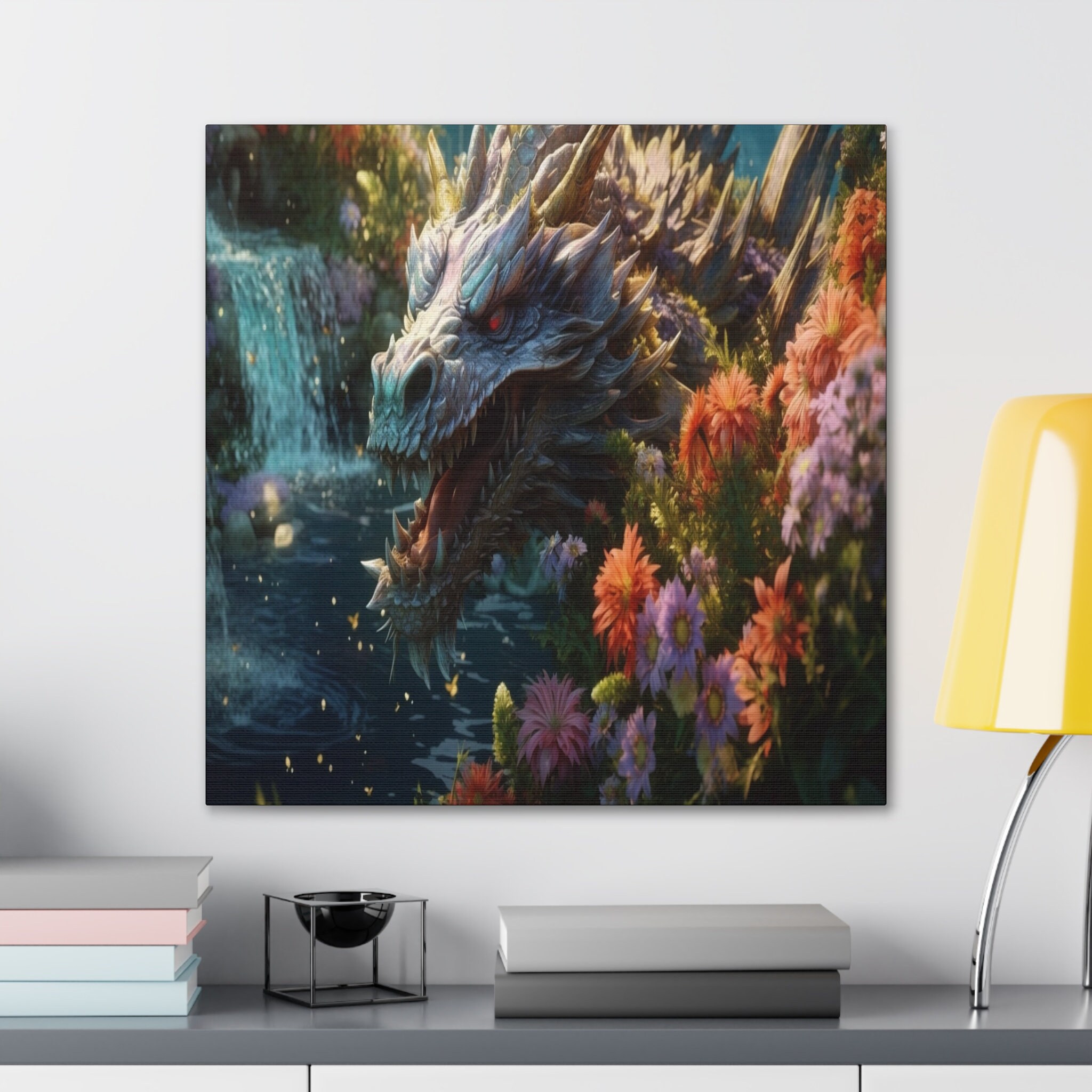 Dragon Laying Down by River Canvas, Mythical, Mythical Dragon Canvas