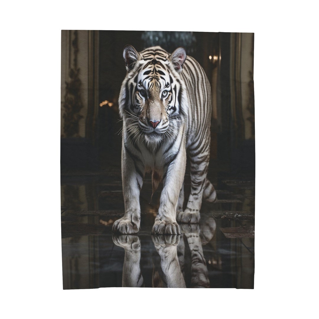 White Tiger Velveteen Plush Blanket, White Tiger Home Decor, White