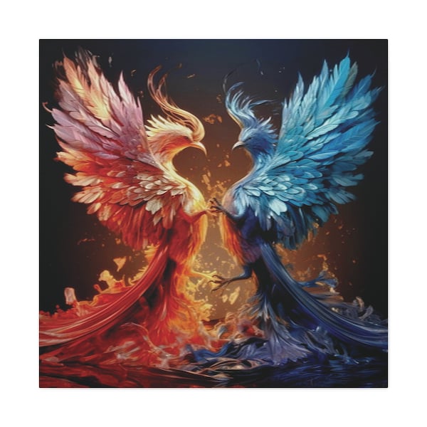 Mythical Phoenix Canvas, Fire and Ice Phoenix Canvas, Fire and Ice Phoenix Home Decor, Fire and Ice Phoenix Artwork,