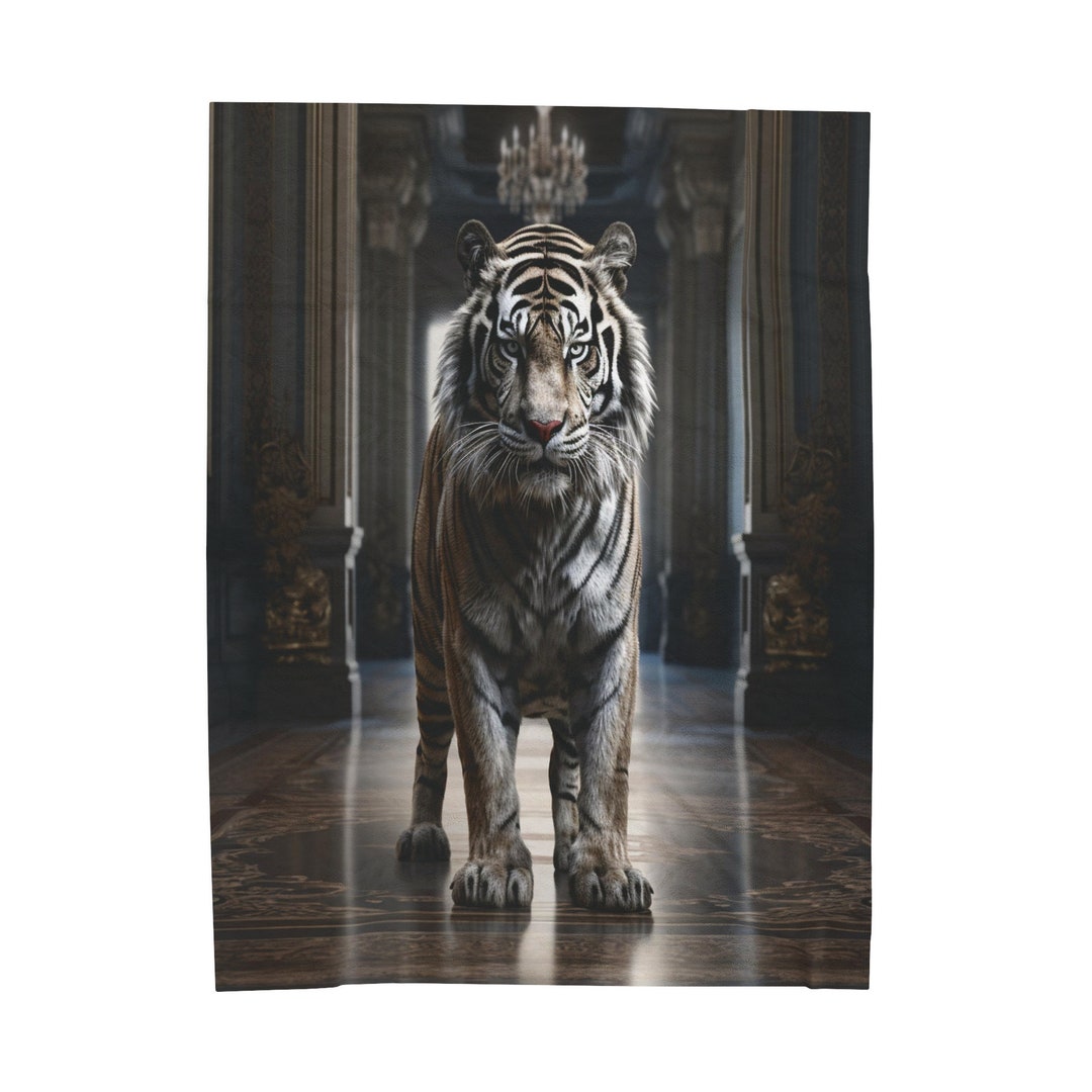 White Tiger Velveteen Plush Blanket, White Tiger Home Decor, White