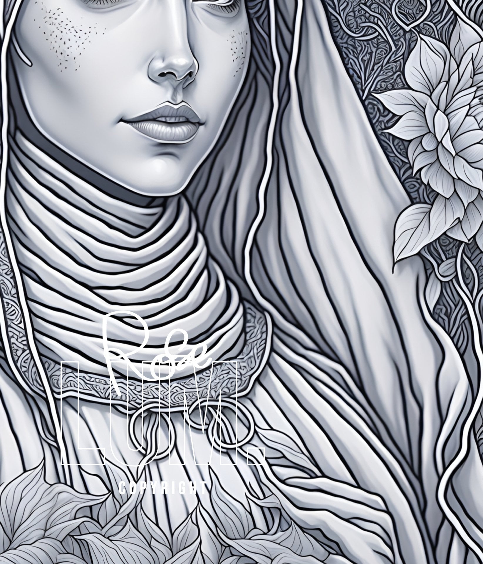 The Nun • Coloring Page for Adults • Printable Coloring • Grayscale ...