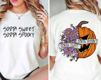 Sorta Sweet Sorta Spooky PNG SVG, Floral Daisy Flower Pumpkin Svg, Spooky Season Svg, Funny Halloween Svg, Halloween Shirt Svg, Sublimação