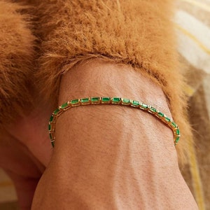 18K Emerald Tennis Bracelet, Gold Emerald Bracelet,May Birthstone Bracelet,Emerald Tennis Bracelet,Bracelet For Women Gift For Her