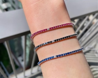 Sapphire CZ Tennis Bracelet: 18K Sterling Silver September Birthstone