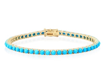 925 Sterling Silver Lab Turquoise Tennis Bracelet: Art Deco Gold