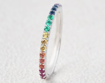 Regenboog edelsteen sterlingzilver Eternity-band: handgemaakte ombre-ring