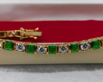 925 zilveren Lab Emerald tennisarmband: 14 kt verguld, witte topaas