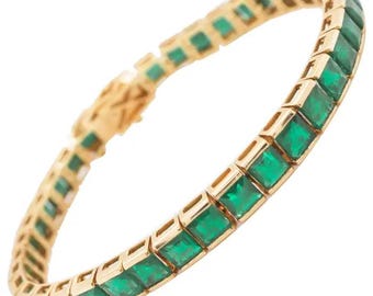 925 zilveren lab-emerald tennisarmband: handgemaakte vierkante groene edelsteen