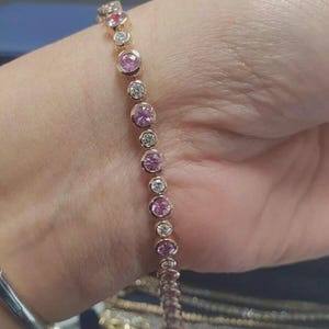18k vergoldet 925 Silber Lab rosa Saphir Runde Tennis Armband,14K vergoldet Lab Sapphire Armband Lab Sapphire Armband, Geschenk für sie
