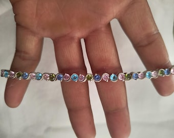 925 Silver Rainbow Lab Sapphire Tennis Bracelet: Ombre Jewelry