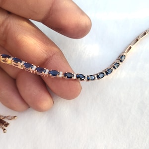 18k Gold Plated Lab Sapphire Tennis Bracelet: 925 Sterling Silver