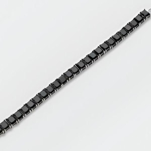 14k gold plated silver Black square Tennis Bracelet With Black Rhodium Plating In Sterling Silver 925,Black Diamonds,Christmas gift Bracelet
