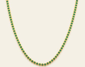 925 Sterling Silver Lab Emerald Tennis Necklace - Yellow Gold Plated