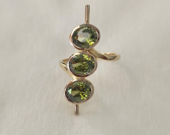 18k Gold Plated Peridot Ring: Sterling Silver Dainty Three Stone Ring
