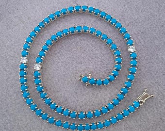 18k Gold Lab Turquoise Pear Tennis Necklace: December Birthstone
