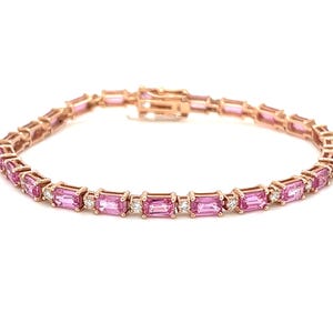 925er Silber Lab Pink Saphir Mit Weiß Zirkon Runde Tennis Armband,14K Gold Lab Sapphire Armband Lab Sapphire Armband, Valantine Tennis