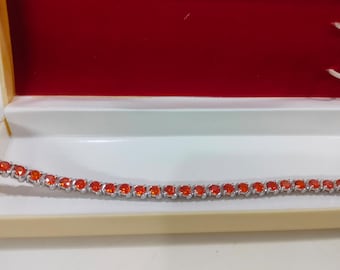 925 Sterling Silver Lab Orange Sapphire Tennis Bracelet: Handmade Dainty Style