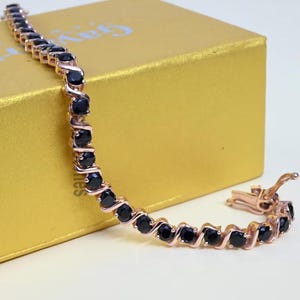 925 silver Black spinel Bezel Tennis Bracelet With Black Rhodium Plating In Sterling Silver 925, Black Diamonds,Christmas gift&#39;s, gift for