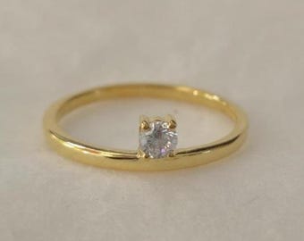 Diamanten ring Dainty Lab: 18k vergulde sterlingzilveren verlovingsring