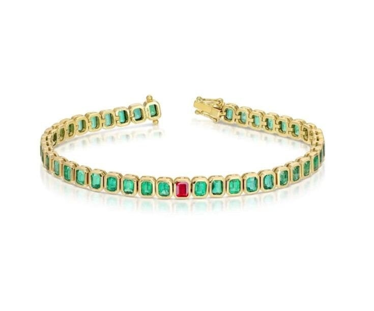 Bracelet Tennis Plaqué Or 925 émeraude Ovale Simulée - Longueur 7.25 Pouces