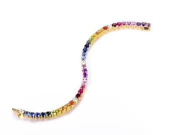 18k Sterling Silver Rainbow Sapphire Bracelet: Ombre Tennis Bracelet