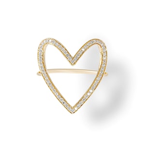 925er Silber Offenes Herz weißer Zirkon Pave Ring, offener Herzring, herzförmiger Ring, Herz Umriss großes Herz Ring, Valentinstag Geschenk für die Liebe, Geschenk für