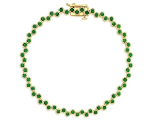 18k Gold Plated Lab Emerald Tennis Bracelet,Bezel Set 925 Silver