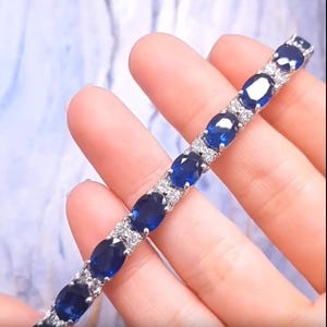 925 Silver Lab Blue Sapphire Tennis Bracelet with White Zircon