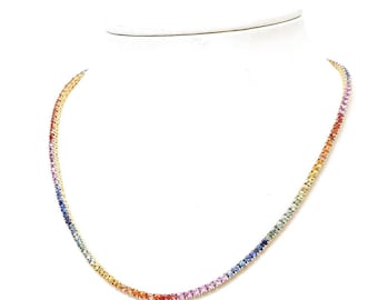 Tennisketting 925 zilveren lab-saffier: veelkleurige edelsteen