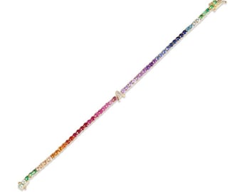 Handmade Sterling Silver Rainbow Sapphire Bracelet: Ombre Tennis Style
