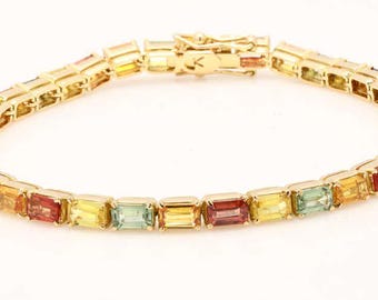 Rainbow Lab Sapphire Tennis Bracelet: 14k Gold Plated Sterling Silver