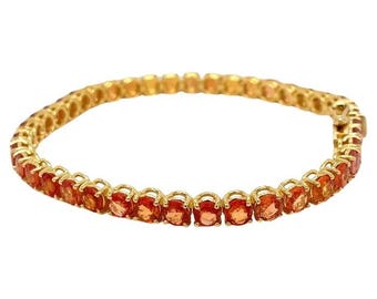 925 Silver Lab Orange Sapphire Tennis Bracelet: Handmade Dainty Jewelry