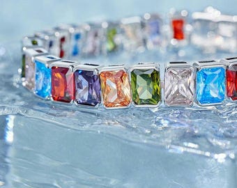 18k Gold Plated Silver Rainbow Sapphire Tennis Bracelet