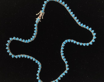 925 Sterling Silver Lab Turquoise Tennis Necklace - Gold Family Necklace