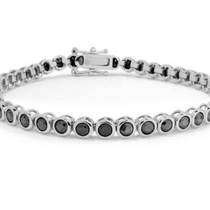 925 silver Black spinel Bezel Tennis Bracelet With Black Rhodium Plating In Sterling Silver 925, Black Diamonds,Christmas gift&#39;s, gift for