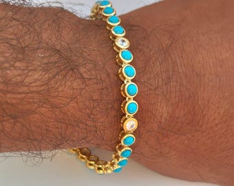 18k vergulde zilveren labturquoise tennisarmband, armband in art-decostijl, armband met vintage look