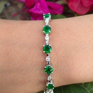925 silver Emerald Tennis Bracelet,14K Gold Emerald Bracelet,14k Gold Bezel Set Emerald Tennis Bracelet,Emerald Layering Bracelet For Women