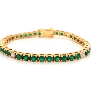 14K Emerald Tennis Bracelet,14K Gold Emerald Bracelet,14k Prong Set Emerald Tennis Bracelet,Emerald Layering Bracelet For Women Gift For Her