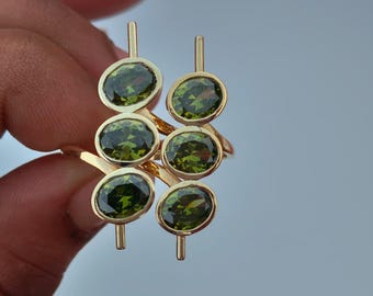 18k Gold Plated Peridot Ring: Sterling Silver Dainty Three Stone Ring